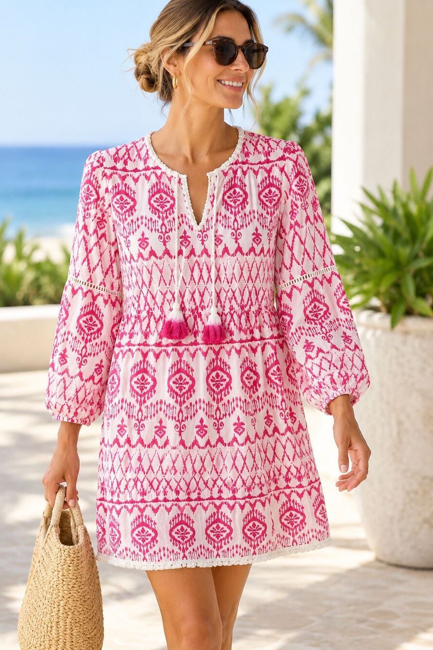 Tommy Bahama Ikat Tropics Tiered Cover-Up Dress Pink White M